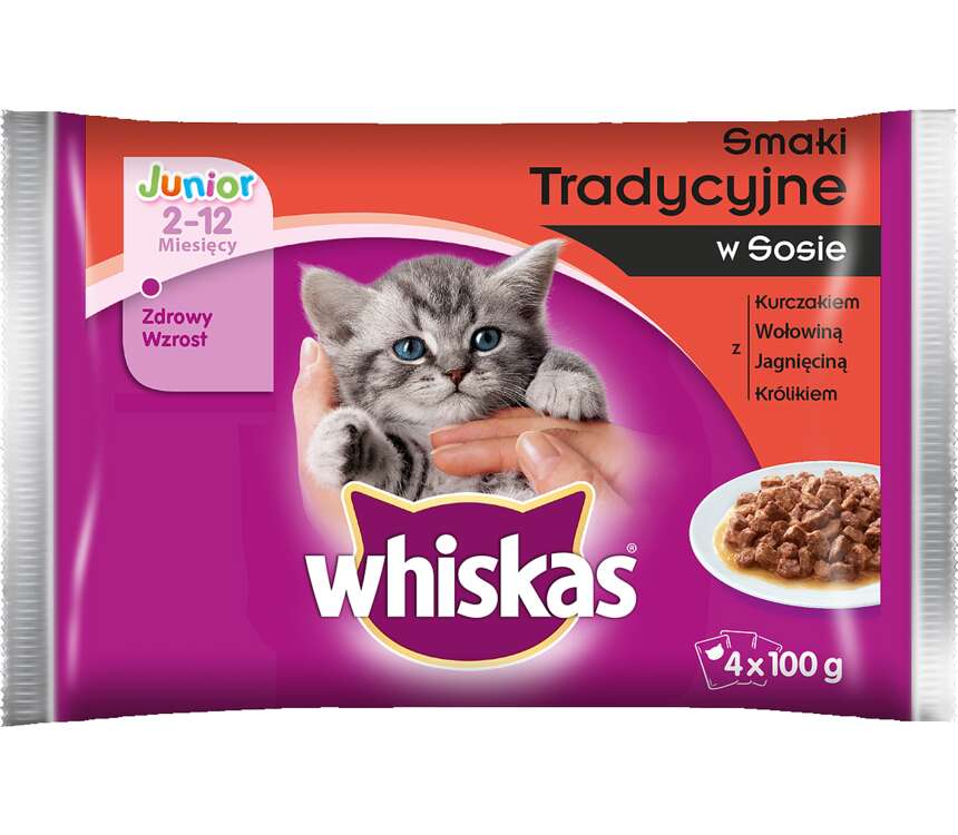 Whiskas Junior Pokarm dla kota wybór dań mięsnych 4x100 g