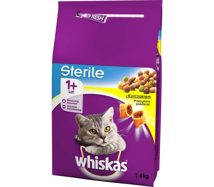 Whiskas 1+ Sterile Karma dla kota sucha z kurczakiem 1,4 kg