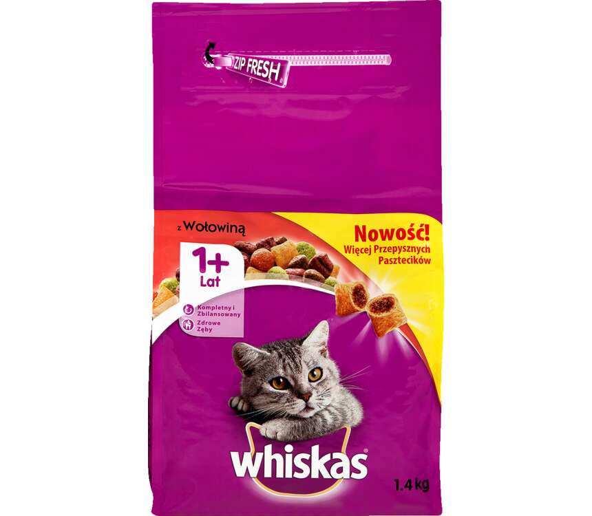 Whiskas 1+ Karma dla kota sucha z wołowiną 1,4 kg