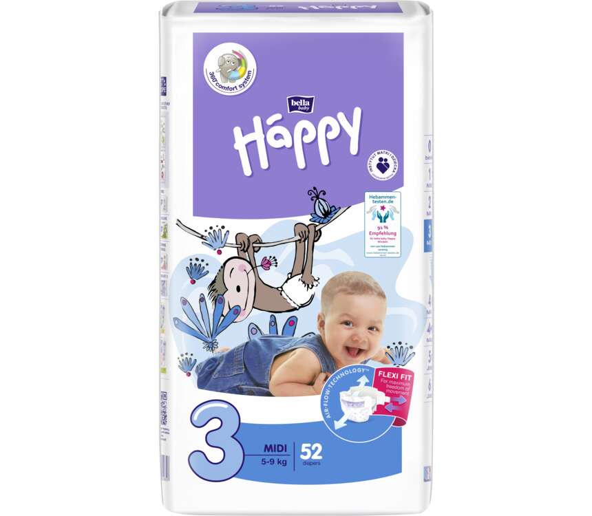 Happy Pieluszki Midi rozmiar 3 5-9 kg 52 szt.