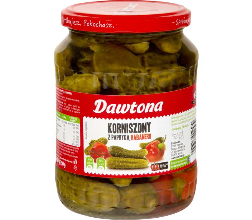 Dawtona Ogórki korniszony z papryką habanero 270/540g