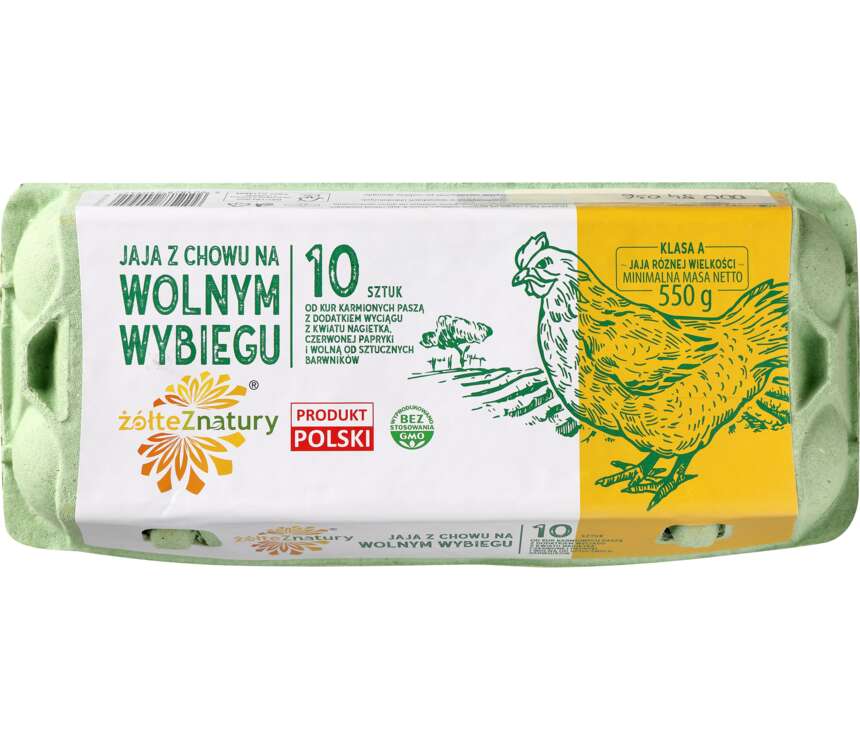 Jaja z wolnego wybiegu bez GMO żółte z natury 10 szt.