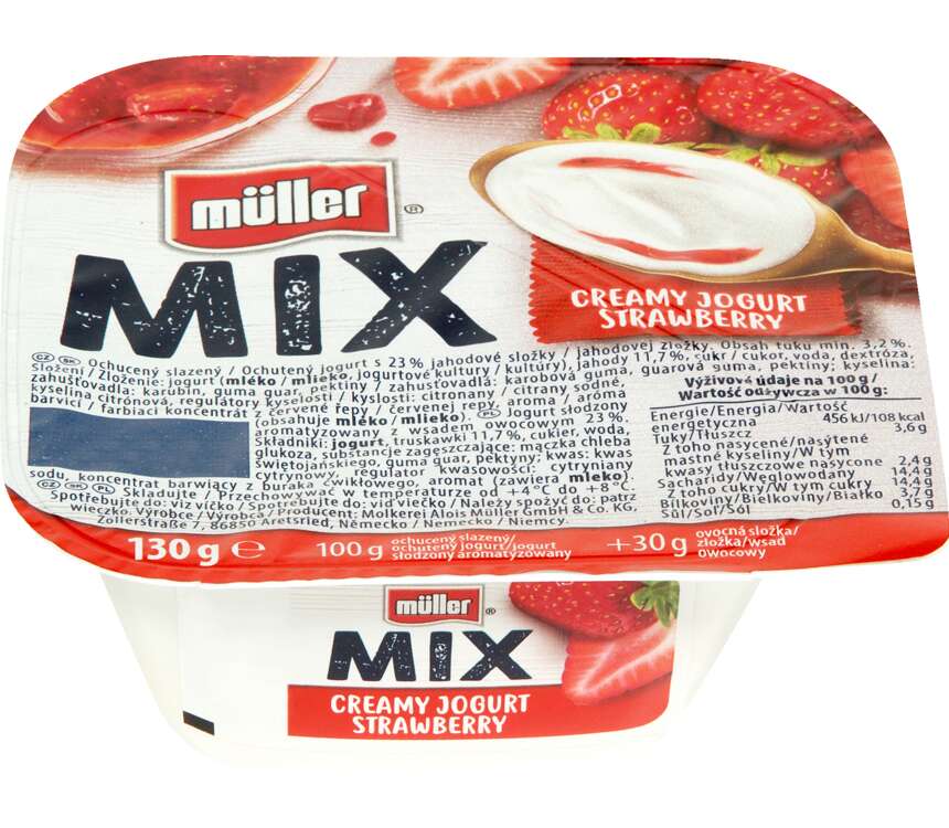Müller Mix Jogurt kremowy, truskawka 130 g