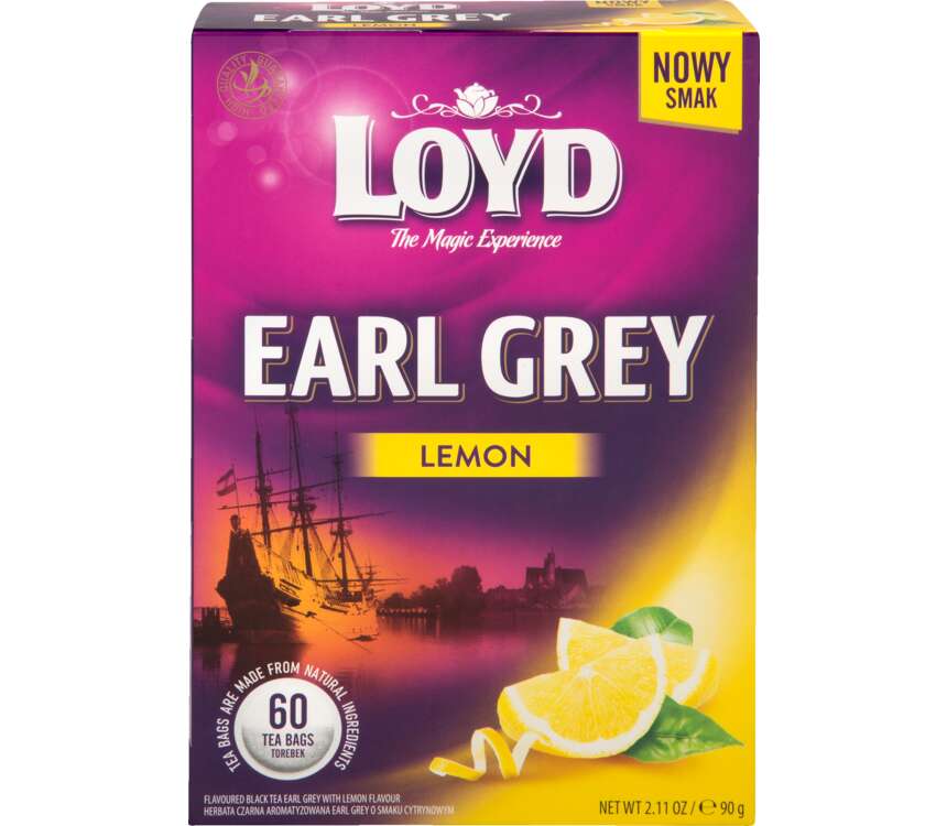 Loyd Earl Grey Herbata czarna o smaku cytrynowym 60x1,5 g