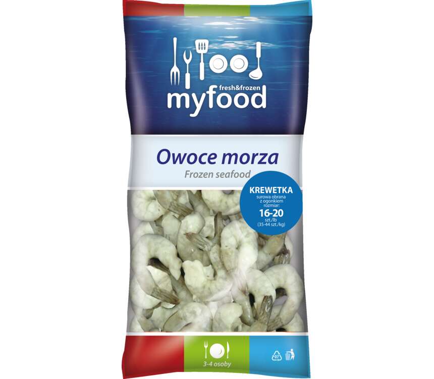 Myfood Krewetki 16-20 szt., surowe obrane z ogonkiem 400 g