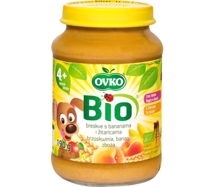 Ovko BIO Deser zboża brzoskwinia-banan 190 g