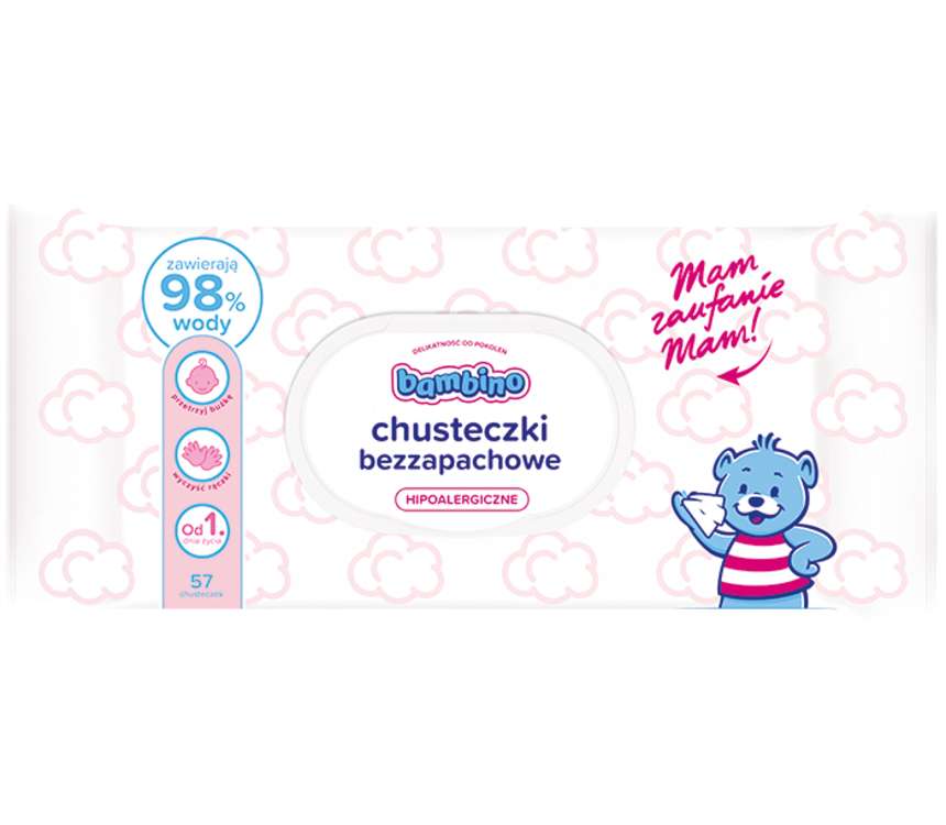 Bambino Chusteczki nawilżane bezzapachowe 57 szt