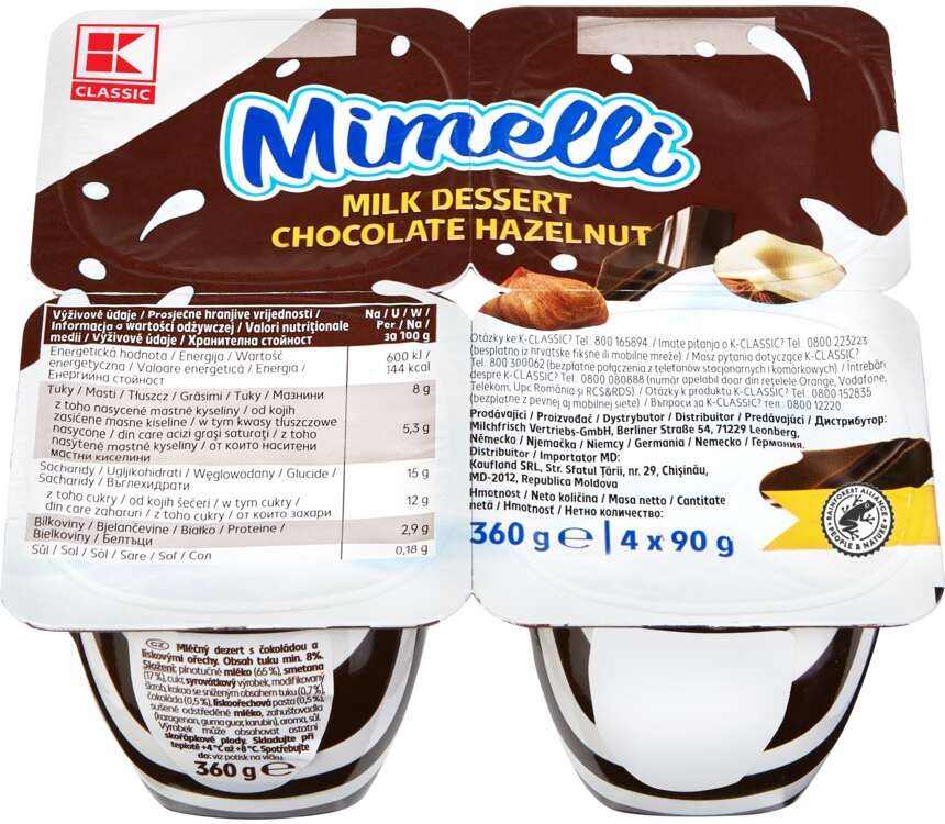 K-Classic Deser mleczny Mimelli kakao-orzech 4x90 g