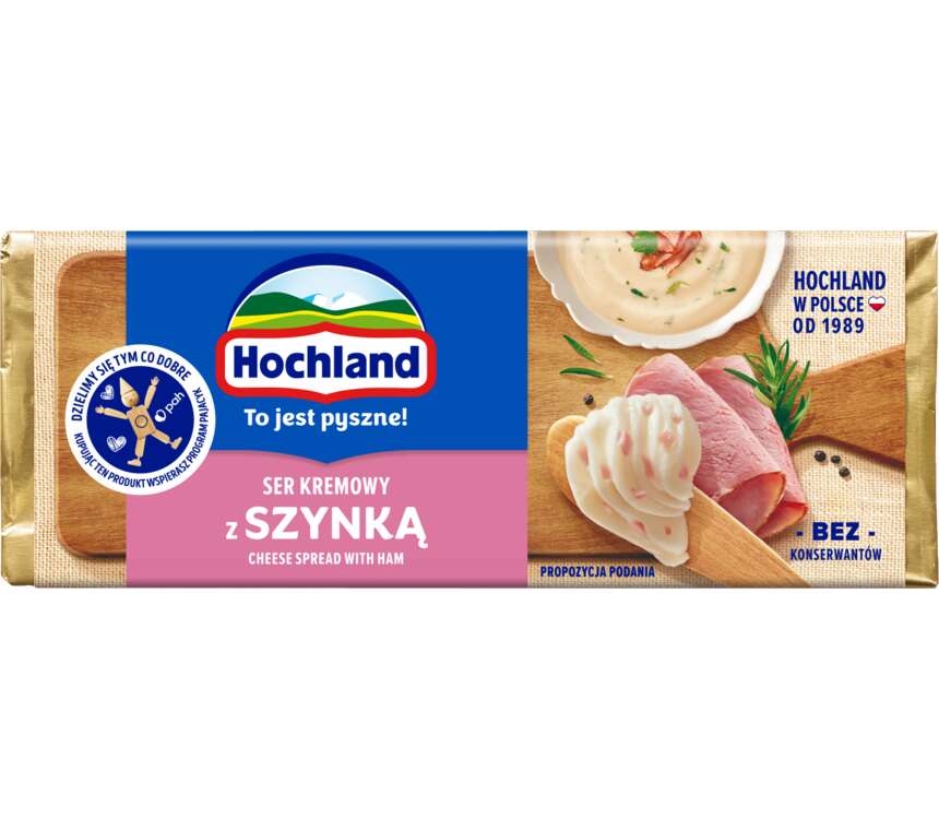 Hochland Ser topiony z szynką, kostka 90 g