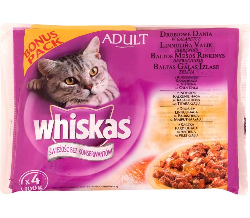 Whiskas 1+ Pokarm dla kota Dania Drobiowe w gal 4x100 g