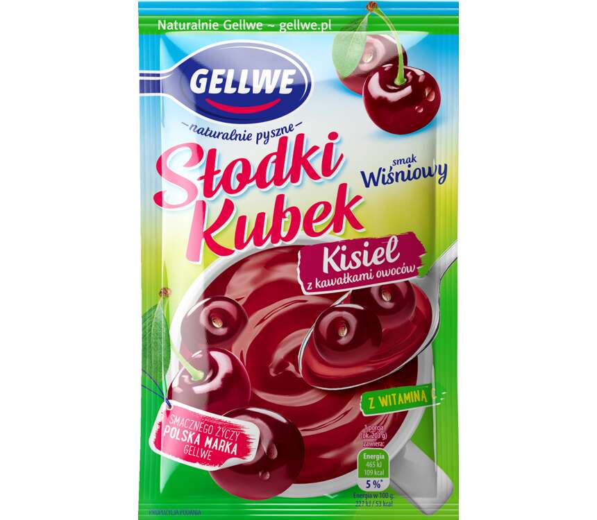 Gellwe Słodki Kubek Kisiel wiśniowy z kawałkami owoców 30 g