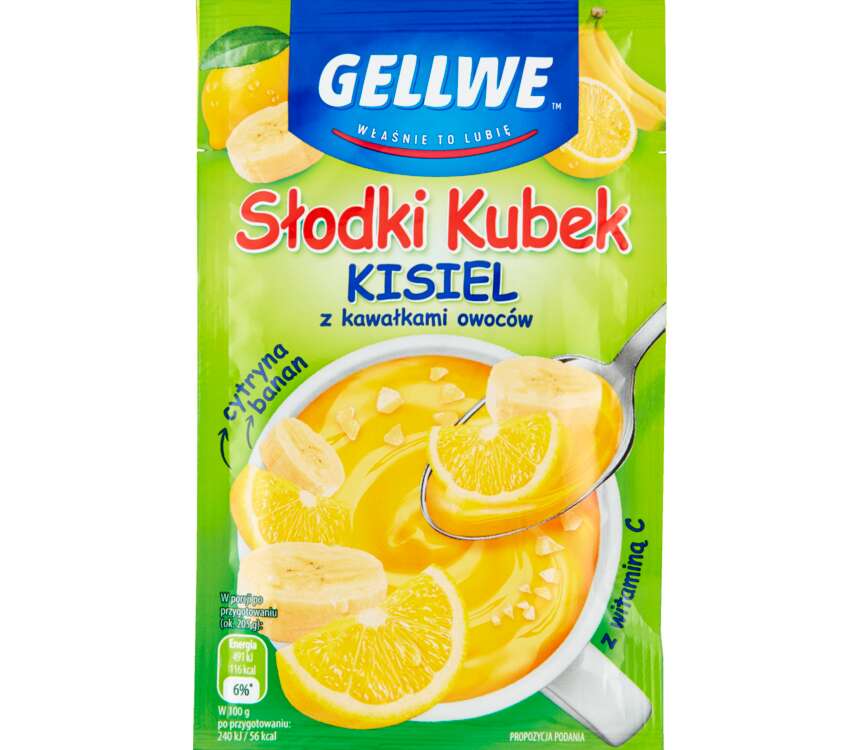 Gellwe Słodki Kubek Kisiel cytryna-banan z kawałkami owoców 30 g