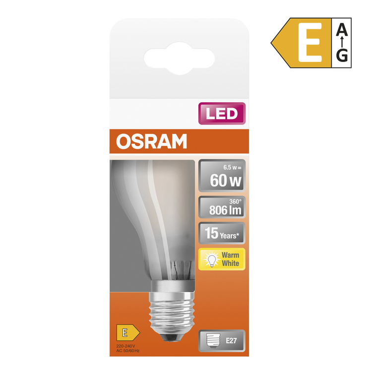 OSRAM LED-Filament-Birne E27 matt 6,5 W, 806 lm, 2.700 K